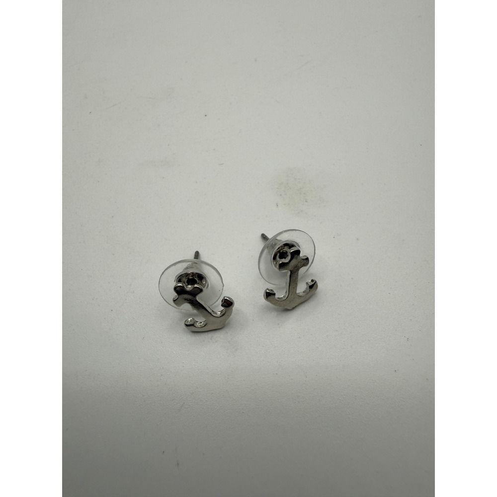 Silver Tone Anchor Stud Earrings Nautical Maritime Coastal Jewelry Studs